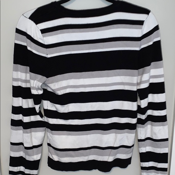 Black, Grey, ivory multi stripe scoop neck sweater - Picture 2 of 3